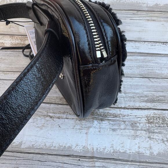 Rebecca Minkoff Blythe Belt Bag Purse Black Patent Leather Shearling NEW - Picture 9 of 17